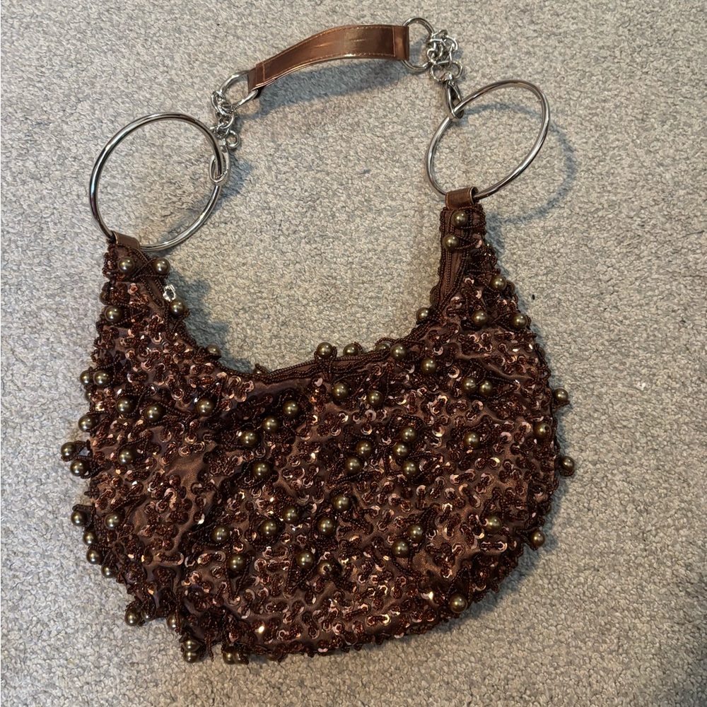 Y2k beaded sequin chocolate brown shoulder bag